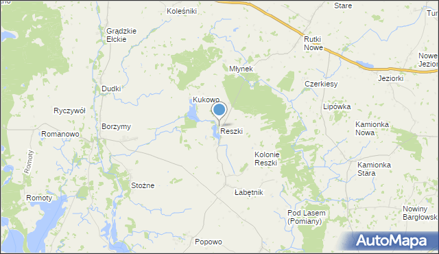 mapa Reszki, Reszki gmina Bargłów Kościelny na mapie Targeo